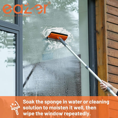 eazer 46'' Professional Window Cleaner Tool, 2-in-1 Rotatable Squeegee with 20''-46'' Extension Pole for Window Washing