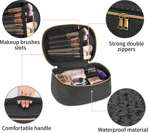 KTMOUW Makeup Bag, 3 Pcs Waterproof Cosmetic Bag Set, Portable Travel Organizer for Women, Black