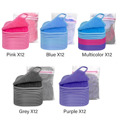 KODAMO Makeup Remover Cloth - Reusable Pads with Travel Bag, 12 Pack, Pink