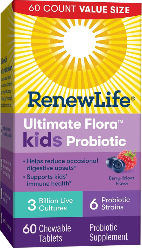 Renew Life Kids Probiotic Chewables, Berry, 60 Tablets, Supports Digestive & Immune Health, Gluten Free