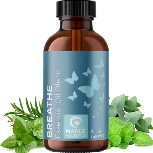 Breathe Blend Essential Oil for Diffuser - Invigorating Eucalyptus Peppermint Tea Tree Mint Aromatherapy 2oz for Home