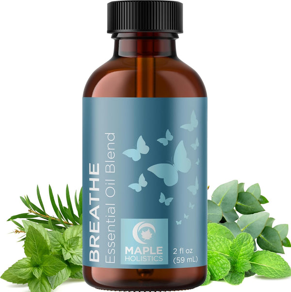 Breathe Blend Essential Oil for Diffuser - Invigorating Eucalyptus Peppermint Tea Tree Mint Aromatherapy 2oz for Home