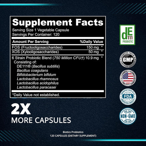 Essential Advanced - Biotics Probiotics, 120 Capsules, Daily Probiotics with Spore dE111, Non-GMO