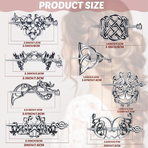 Syhood 8 Pcs Vintage Knot Viking Celtic Hair Clips, Retro Silver Metal Barrette Hairpins for Women