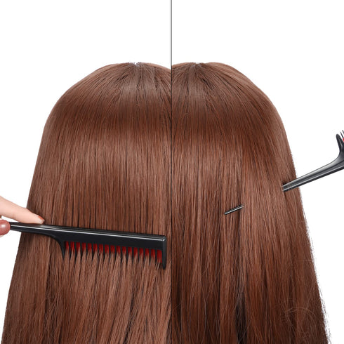 Leinuosen 3 Pcs Triple Teasing Comb for Women - Plastic Rat Tail Comb for Thick Fine Hair Styling (Black and Red)