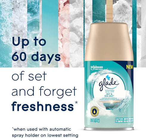 Glade Automatic Spray Refill, Sky & Sea Salt, 6.2 Oz, 2 Count Air Freshener for Home and Bathroom