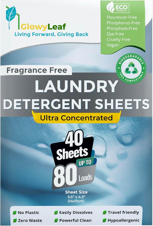 Laundry Detergent Sheets - 80 Loads, Fragrance Free, Easy to Use Concentrated Sheets