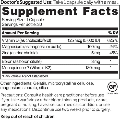 Dr. Whitaker's BeyonD3 - Vitamin D3 Supplement 5,000 IU with Boron, K2, Magnesium & Zinc (30 Capsules)