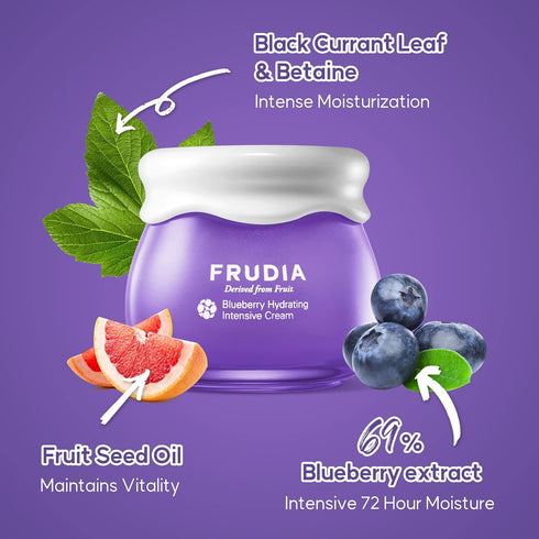 WELCOS FRUDIA Blueberry Hydrating Intensive Cream Mini | Vegan Facial Moisturizer w/ Blueberry Extract, Panthenol, WS