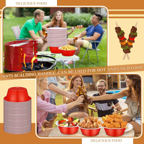 Gejoy Plastic Bowls 23 oz Disposable Snack Bowls, Salad Bowls for Graduation, Wedding, Birthday Parties, Red, 50 Pcs