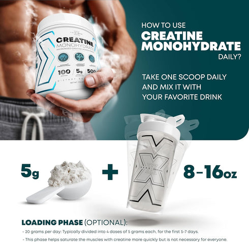 Performance Micronized Creatine Monohydrate Powder Supplement, 5000mg (5g), 100 Servings, Unflavored, Vegan
