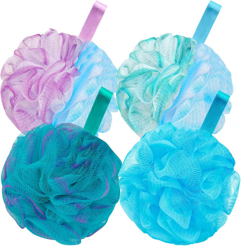 Bath Loofah Shower Sponge Body Back Scrubber, Soft Mesh Shower Puffs, Exfoliating Loofa for Women & Men (Pack of 4,