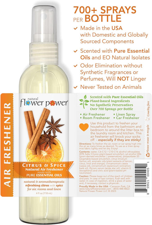 Air Freshener Spray Variety Pack – Citrus & Spice + Peppermint & Lemon, 4 Fl Oz, Pack of 2, Scented with Pure Essential
