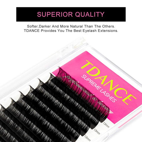 TDANCE Premium D Curl 0.03mm Thickness Semi Permanent Individual Eyelash Extensions in Mixed Lengths