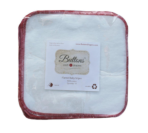 Buttons Flannel Baby Reusable Washable Wipes - Natural Unbleached, 15 Pack