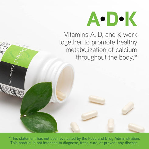DAVINCI Labs ADK - 30 Capsules, Supports Bone, Heart & Immune Health with Vitamins A, D3 & K2 (MK-7)