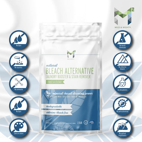 M2 mild & mighty 2.5 Bleach Alternative Stain remover Laundry Booster to Brighten Whites, Chlorine Free, Natural