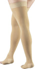 Truform Compression Stockings for Men and Women, 30-40 mmHg, Thigh High, Dot-Top, Open Toe, Beige, Medium