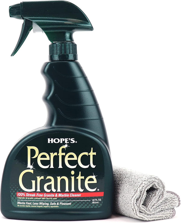 HOPE'S Perfect Granite & Marble Countertop Cleaner, Stain Remover and Polish, 22 Ounce with Microfiber Cloth