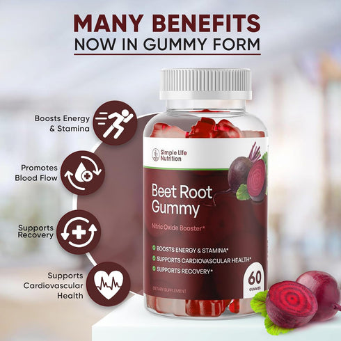Organic Beet Root Gummies - Nitric Oxide Booster for Men & Women, Organic Non-GMO Gluten Free - 60CT