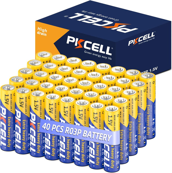 PKCELL AAA Batteries 3A R03P UM4 - 1.5V Carbon Zinc Single Use Batteries for LED Candles, Remote Controls (40-Count)