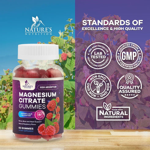 Magnesium Gummies Supplement, High Absorption Magnesium Citrate for Adults & Kids, 60 Gummies for Health Support