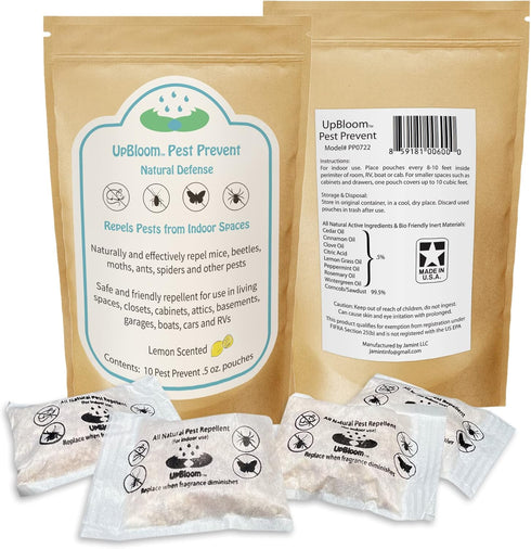 Pest Prevent Natural Defense Repellent: Indoor Spaces for Mice, Beetles, Moths, Ants, Spider, 10 Pouches, USA Made