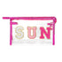 Y1tvei Preppy Patch SUN Varsity Letter Cosmetic Bag, Transparent PVC Zipper Makeup Clutch, Portable Waterproof Travel