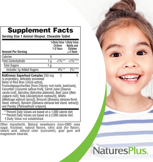 Natures Plus Animal Parade KidGreenz, Tropical Fruit Flavor - 90 Chewable Tablets, Vegetarian, Gluten Free