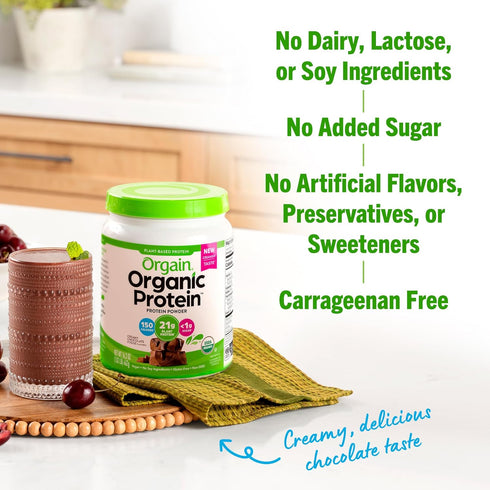 Orgain Organic Vegan Protein Powder, Creamy Chocolate Fudge - 21g Plant Protein, Low Net Carb, No Added Sugar, 1.02 lb
