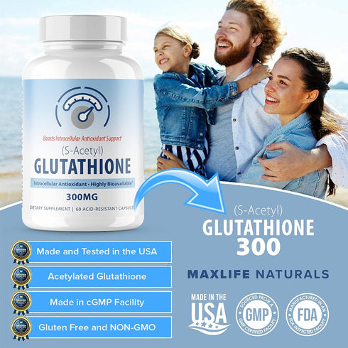 S-Acetyl L-Glutathione - 300mg Acetylated Glutathione Supplement for Antioxidant Support, Liver & Skin Vitality (60