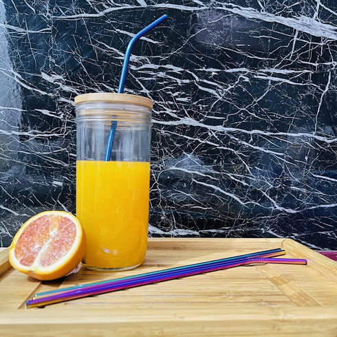 Colorful 12" Stainless Steel Straws, 4pcs Ultra Long Reusable Rainbow Drinking Straws with Silicone Tips & Brush