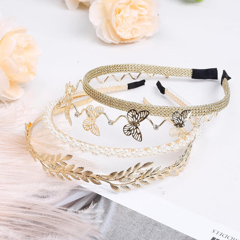 WOVOWOVO Pearl Headbands for Women, 8 Pack White Faux Pearls Hairband, Gold Metal Headband for Bridal Accessories