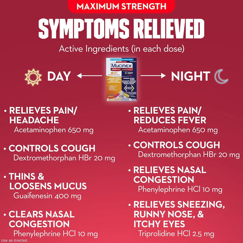 Mucinex Maximum Strength Sinus-Max Caplets, 20 caplets (12 Day + 8 Night) for Pressure, Pain & Cough Relief