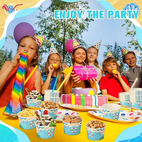 Hsei 50 16oz Summer Pcs Beach Disposable Soup Bowls Ice Cream Cups Snack Paper Bowls Dessert Sundae Yogurt Cups Hot