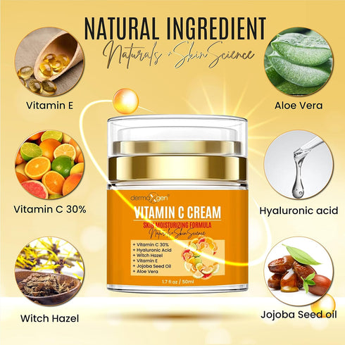 Vitamin C Moisturizing Cream, Organic Anti-Aging Hydrating for Dull, Dry & Sensitive Skin - 1.7 FL OZ