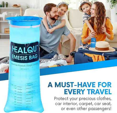 Healqu Hospital Vomit Bags, 12 Pack 1000ml Car Throw Up Bag for Travel & Motion Sickness, Leak Resistant