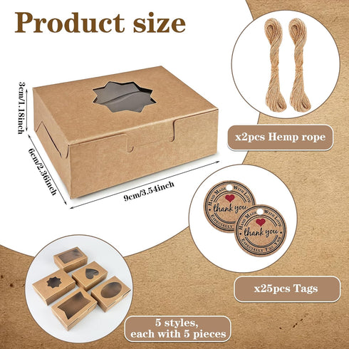 MUMULULU 25Pcs Soap Boxes for Homemade Soap, Small Kraft Packaging Boxes with Window for Bakery Candy Cookies