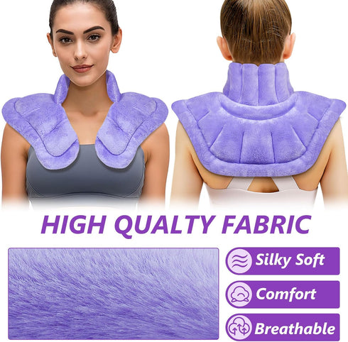 Microwave Heating Pad for Neck, Shoulders, and Back Pain Relief - Moist Heat, Weighted Microwavable Neck Wrap, Purple