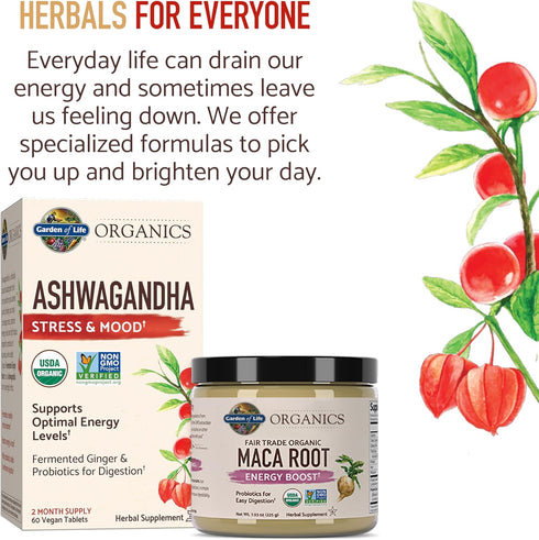 Garden of Life Organics Ashwagandha Supplement - 60 Tablets for Stress, Mood & Energy Support, Vegan