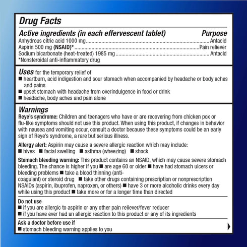 Quality Choice, Extra Strength Effervescent Antacid and Pain Relief Tablets, Relief from Acid Indigestion, Upset Stomach, Heartburn, Body Aches and More, 24 Effervescent Tablets