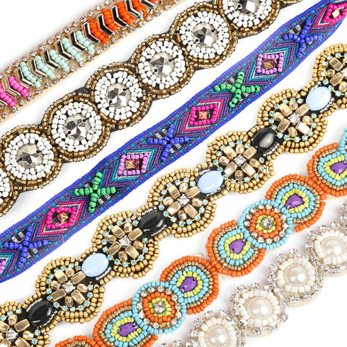 Teenitor 6 Pieces Elastic Rhinestone Beaded Headbands, Handmade Vintage Hair Bands for Girls