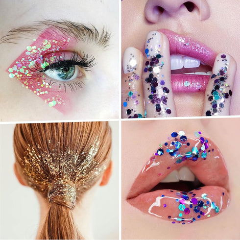 Teenitor Fine Glitters and Holographic Chunky Glitters 16+16pcs for Nails, Slime, Festival, Resin Tumblers, Body