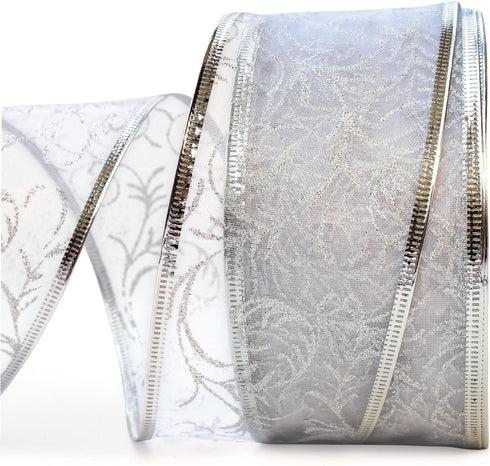 Wire Edged Ribbon - Silver Sheer Organza Gift Wrap Ribbon - 50 Yards x 2.5 Inch Wide for Decorative Use