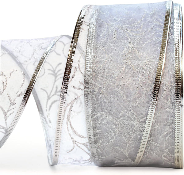 Wire Edged Ribbon - Silver Sheer Organza Gift Wrap Ribbon - 50 Yards x 2.5 Inch Wide for Decorative Use