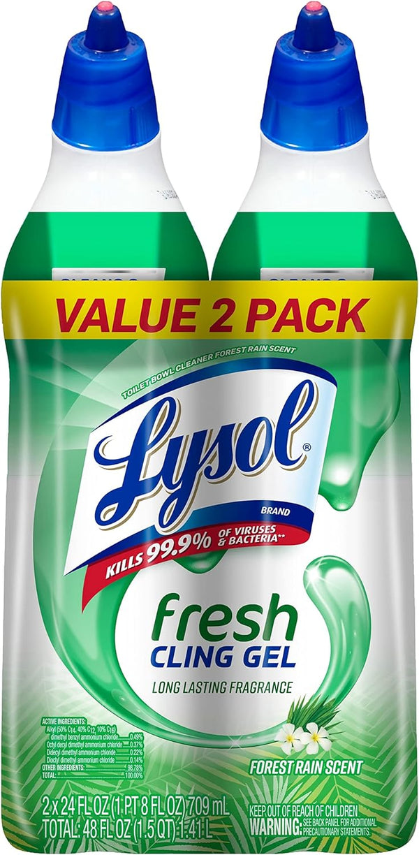 Lysol Toilet Bowl Cleaner Gel ¦ Cleaning and Disinfecting, Stain Removal, Forest Rain Scent, 24oz (Pack of 2)