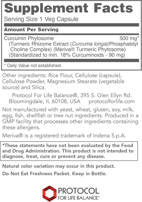 Protocol Curcumin PC with Phosphatidylcholine for Absorption, Joint Mobility, Flexibility & Immune Support - 60 Veg