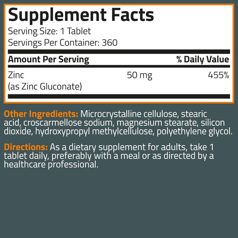 Bronson Zinc 50 MG High Potency, One Year Supply, Supports Immune, Antioxidant & Skin Health, Non-GMO, 360 Tablets