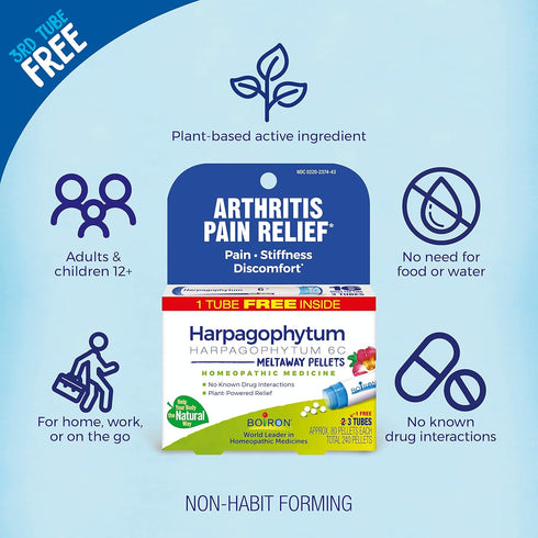 Boiron Harpagophytum 6C Homeopathic Medicine - Arthritis Pain Relief, 3 Count (240 Pellets)