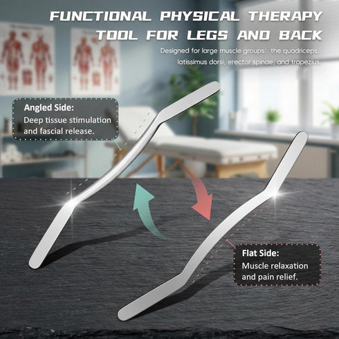 MINZHOUYA 15.75" Muscle Scraper Tool for Back & Legs, Long Bar Myofascial Massage Release Tool, Stainless Steel